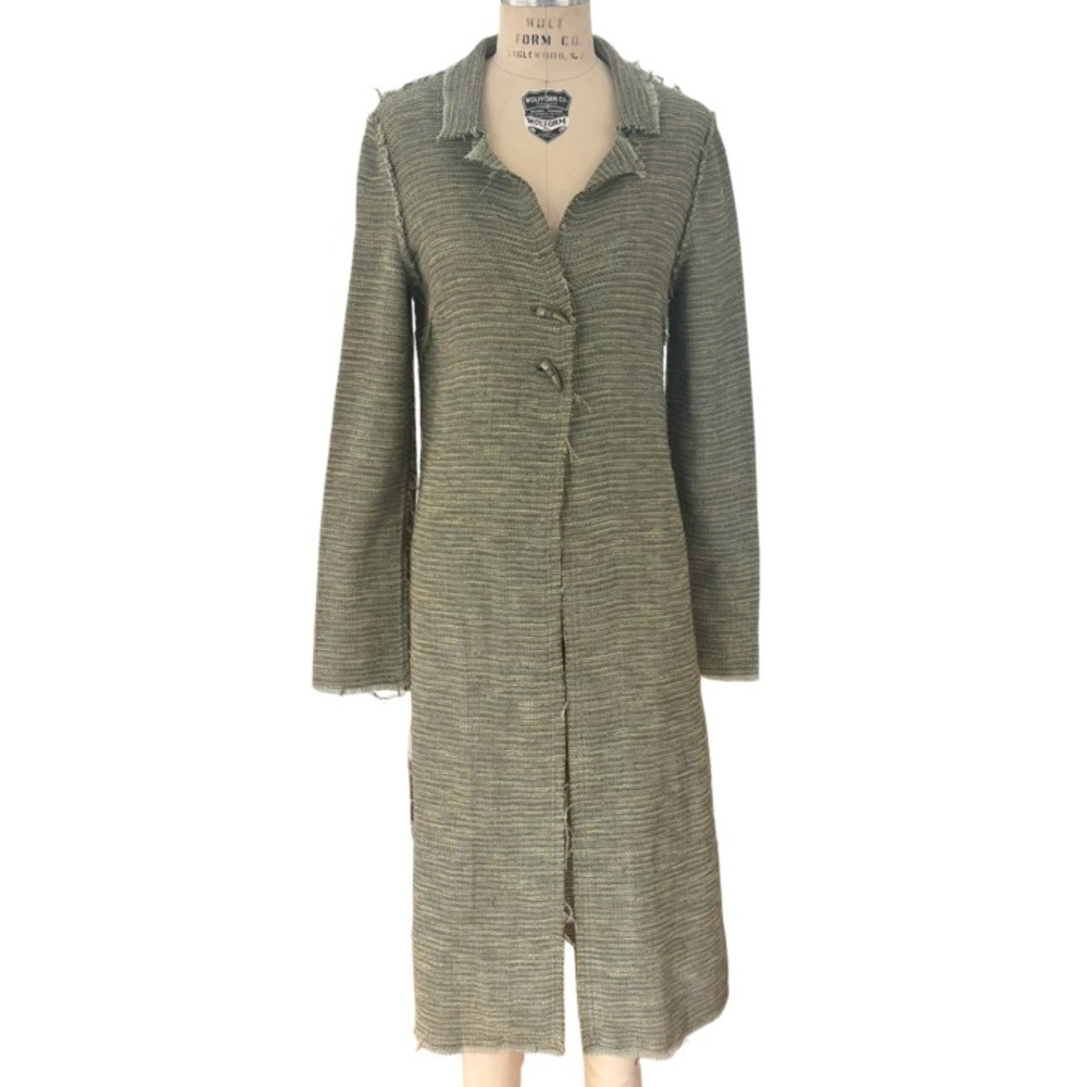 Kew UK Woven Long Cardigan in Green Size 6